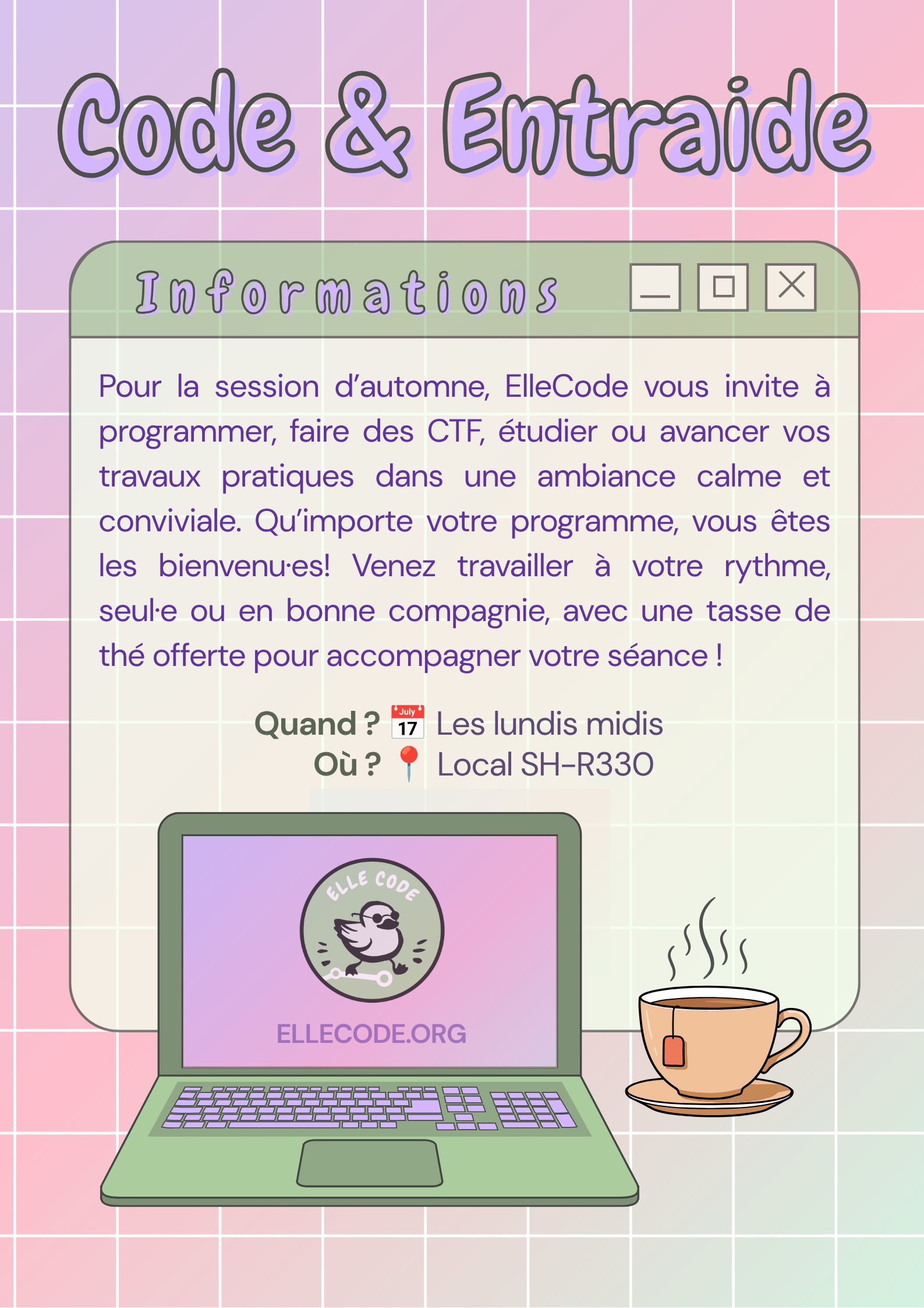 Invitation à étudier et relaxer au SH-R330 avec nous les lundis midis.